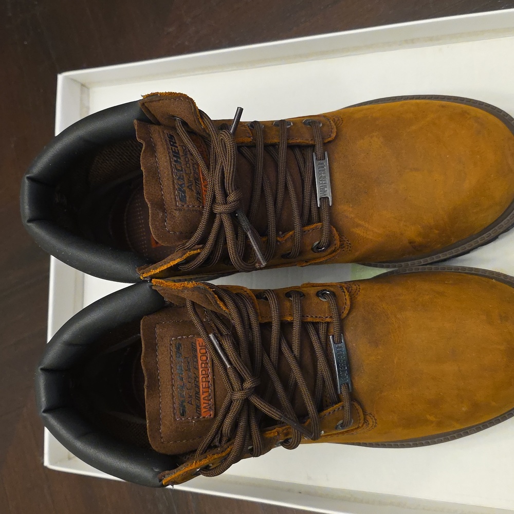 Skechers Real Genuine Leather Memory Foam Boots Men's Brown Waterproof Boots